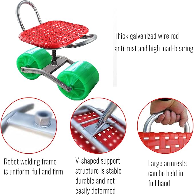 360 ° Swivel Seat Rolling Work Seat Mobile Seat Gardening Tools with Comfort Cushion Mobile Garden Seat Garden Supplies for Planting Garden Outdoor Yard