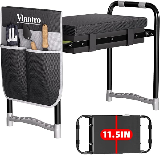 2-in-1 Garden Kneeler &amp Seat – Heavy Duty Foldable Gardening Bench 400 lbs Capacity Thick Removable Kneeling Pad Waterproof Oxford Cushion Portable Tool Pouch for Seniors Women Mom