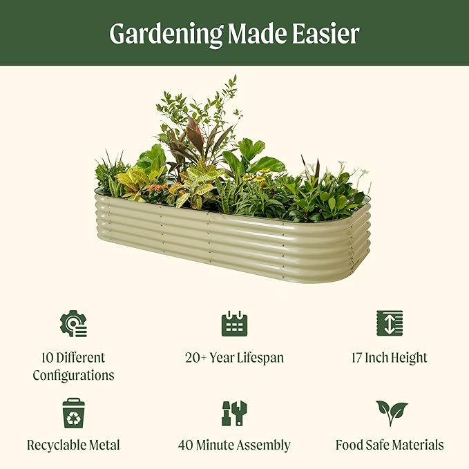Vego garden Raised Garden Bed Kit 17 Tall 10 in 1 Jumbo Modular Metal Raised Garden Beds Metal Planter Box for Vegetables Flowers Herbs Olive Green