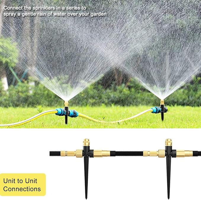 FANHAO Metal Lawn Sprinkler for Yard 2 Pack Automatic Garden Water Sprinkler on Spike Base Adjustable Brass Sprinkler Nozzle 360 Degree Large Area Coverage for Lawn Grass Patio Garden Irrigation