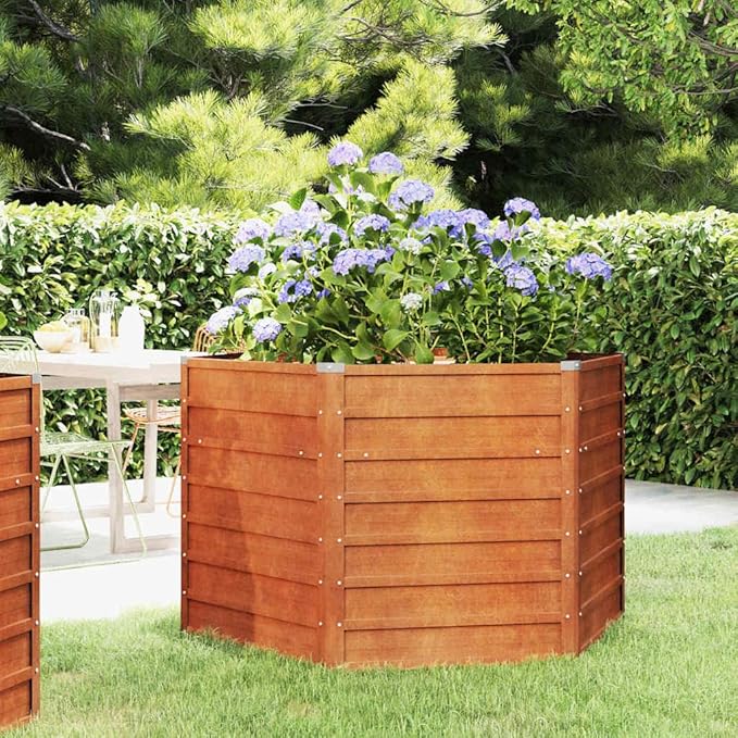 YAFF Large Corten Steel Garden Raised Bed – Ideal for Urban Gardening 50.8 x 50.8 x 30.3 Inch Weathered Finish Perfect for Vegetables Herbs Flowers Outdoor Use on Balconies and Patios