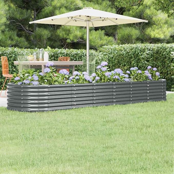 Large Oval Garden Raised Bed Anthracite Powder-Coated Steel 116.5x31.5x14.2 Inch Durable Outdoor Planter for Vegetables Flowers Herbs