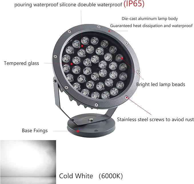 Outdoor LED Spotlight Waterproof Bright Outdoor Landscape Automatic Timer Mini Lawn Lamp 36W Graden Lights Lawn Accent Lighting with Plug Courtyard Flag Light Plants Backdrop Cool White