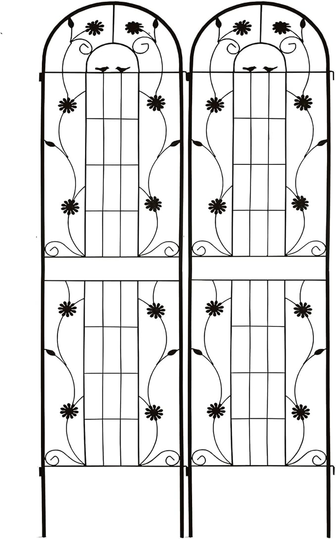 2 Pack Large Garden Trellis Heavy Duty Rustproof Iron Plant Trellis for Potted Plant Support Metal Climbing Rose Trellis Vine Vegetable CucumberBlack-86.7 H x 19.7 W