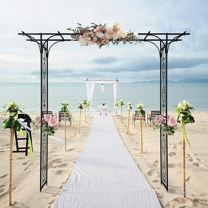 7FT Metal Garden Arch Trellis Heavy Duty Metal Garden Arbor with Stakes for Climbing Plants Outdoor Patio Stable Trellis Arch for Wedding Ceremony Party 81 L x 16 W x 85 H Black 16mm