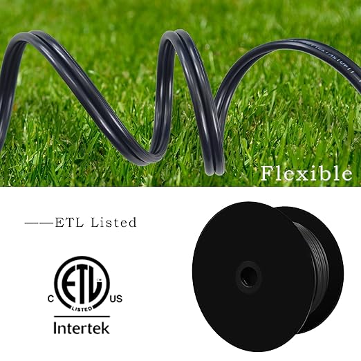12/2 Low Voltage Landscape Lighting Wire 200ft 12AWG*2 Conductor Waterproof Pure Copper Outdoor Direct Burial 200 feet Black