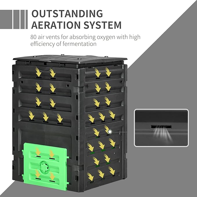 Outsunny Garden Compost Bin 120 Gallon (450L) Garden Composter BPA Free with 80 Vents and 2 Sliding Doors Lightweight &amp Sturdy Fast Creation of Fertile Soil Black