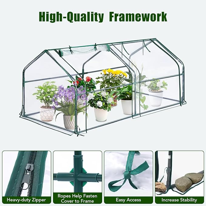 Mini Greenhouse for OutdoorPortable Greenhouse Outdoor Garden w/ Roll-up Zipper DoorWaterproof &amp UV Protected Green House for Outside Garden Patio Backyard71x36x36