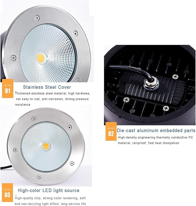 COB Underground Light Outdoor Ground Light IP66 Waterproof AC85-110V Embedded LED Buried Lights for Garden Yard Tree Pathway Steps Spotlights (Warm White 25W)