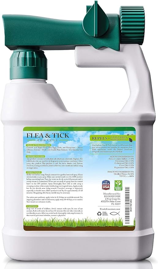 Eco Defense Flea Tick and Mosquito Spray for Yard and Perimeter - Safe Around Kids Pets Plants - Outdoor Barrier Control &amp Repellent - Ready-to-Spray Covers Up to 5000 sq ft