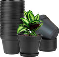 WOUSIWER 16 Pack 6 inch Plastic Planters for Indoor Flower Pots Heavy Duty and Stylish 6 Inch Plant Pots for Indoor Plants with Drainage Holes and Tray for Plants Flowers Black