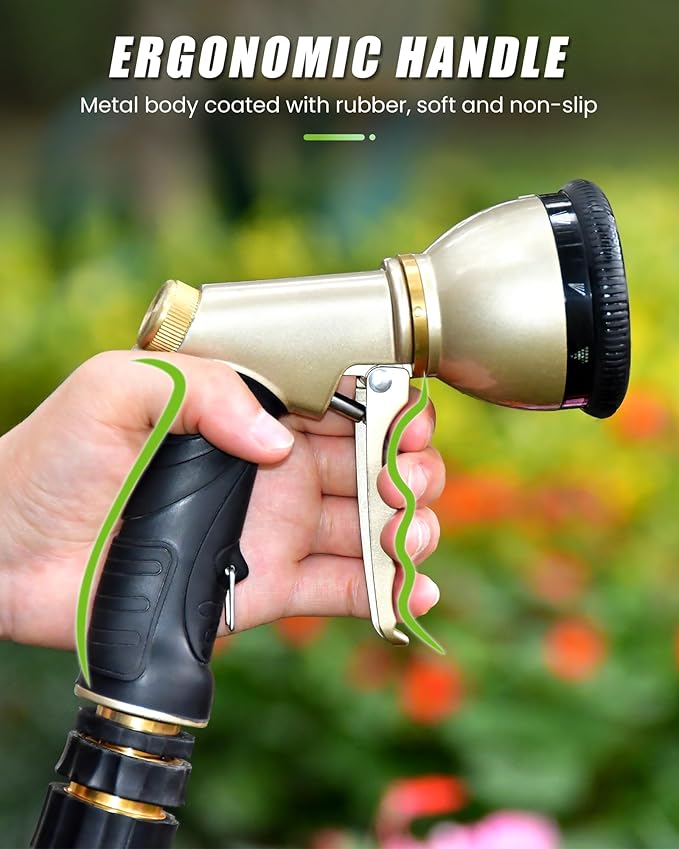 RAINPOINT Garden Hose Nozzle 9 Spray Patterns Hose Sprayer Nozzle Heavy Duty Metal Water Hose Nozzle Adjustable Hand Sprayer Watering Plants and Lawn Pet Showering Green