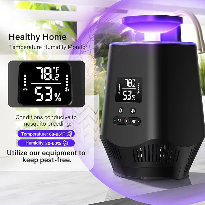 Fruit Fly Traps for Indoors Smart Fly Trap Indoor Bug Zapper Gnat Traps for House Indoor with Temperature and Humidity Sensor 10PCS Sticky Boards Black 01