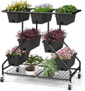 Giantex Rolling Raised Garden Bed w/ 7 Planter Boxes Storage Baskets Drainage Holes 4 Lockable Casters 3-Tier Freestanding Elevated Planter for Strawberry Vegetable Flower Herb