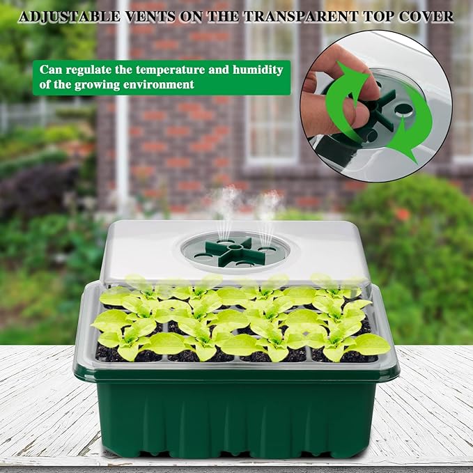10 Pack Seed Starter Trays Seedling Tray 120 Cells Humidity Adjustable Seed Starter Kit with Dome &amp Base Greenhouse Germination Grow Trays Mini Propagator for Seeds Growing Starting
