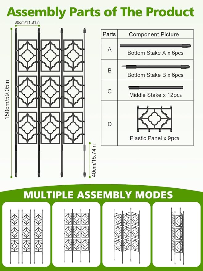 5FT Garden Trellis for Climbing Plants 3 Set Plastic Screen Garden Trellis Cucumber Grow Trellises Plant Grow Support for Potted Plant Outdoor Indoor Fruits Vegetable