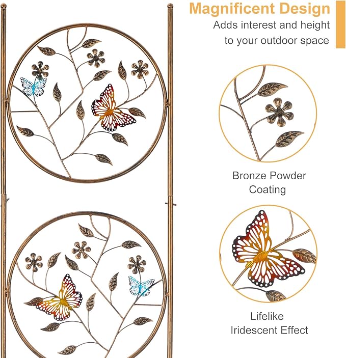 SUNNYPARK Set of 2 Butterfly Metal Garden Trellis for Climbing Plants Decorative Vegetables Flowers Vine Trellis for Outdoor Patio 55'' H x 12.4'' W