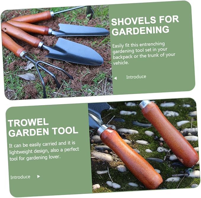 Beaupretty Garden Tool Set 4pcs Mini Spade Shovel with Extended Narrow Blade 3-Prong Cultivator Dual-use Hoe Rake and Soil Scoop for Precise Weeding and Planting in Pots and Gardens
