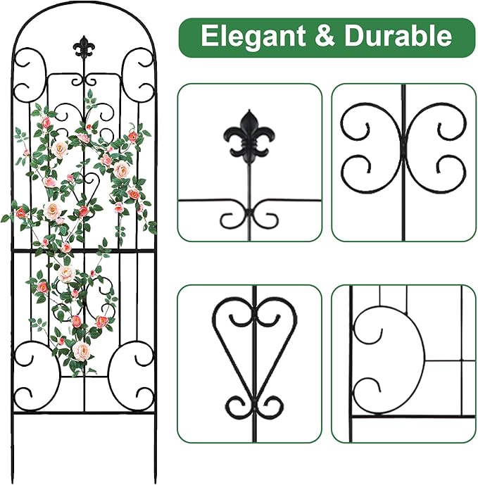 70X18 Metal Garden Trellis for Climbing Plants Climbing Plant Support Heavy-Duty Steel Garden Trellis for Indoor &amp Outdoor Vines Plant Rose Vegetable Support Black (2 Pattern-C)