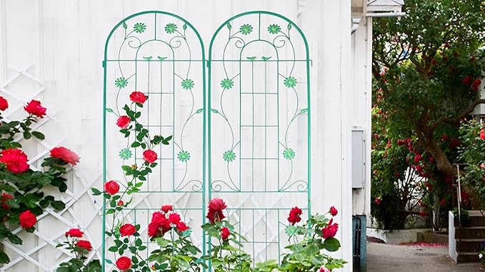 Metal Garden Trellis 86.7 x 19.7 Rustproof Trellis for Climbing Plants – Easy to Assemble Sturdy and Multi-Purpose Outdoor Flower Support(4 Pack-Green)