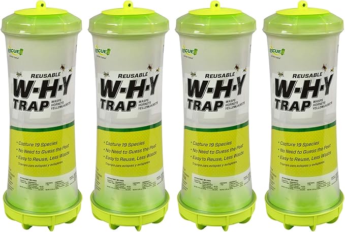RESCUE! WHY Trap for Wasps Hornets &amp Yellowjackets – Hanging Outdoor Trap - 4 Traps