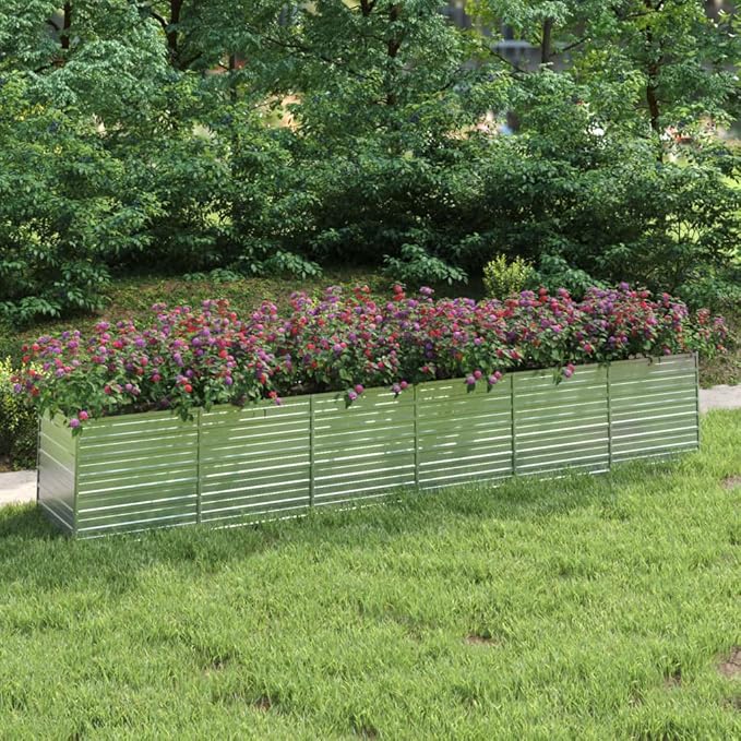 Garden Beds Outdoor Planter Cages Boxes Herb Garden Raised Bed 189x31.5x30.3 Galvanized Steel Silver for Garden Outdoor Lawn Patio Flower Planters Metal Trough