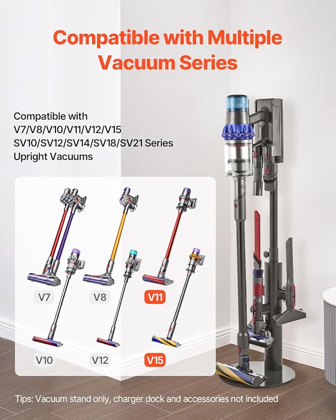 VEVOR Vacuum Stand Compatible With Dyson V7 V8 V10 V11 V12 V15 SV10 SV12 SV14 SV18 SV21 Upright Vacuum Cleaners &amp Accessories Stable Vacuum Stand Holder with 3 Clips and Adjustable Height