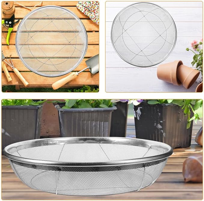 Baluue Dirt Garden Sieve Soil Sifter Stainless Steel Sifting Pan Soil Sand Sieve Compost Sifter for Compost Dirt and Potting Soil