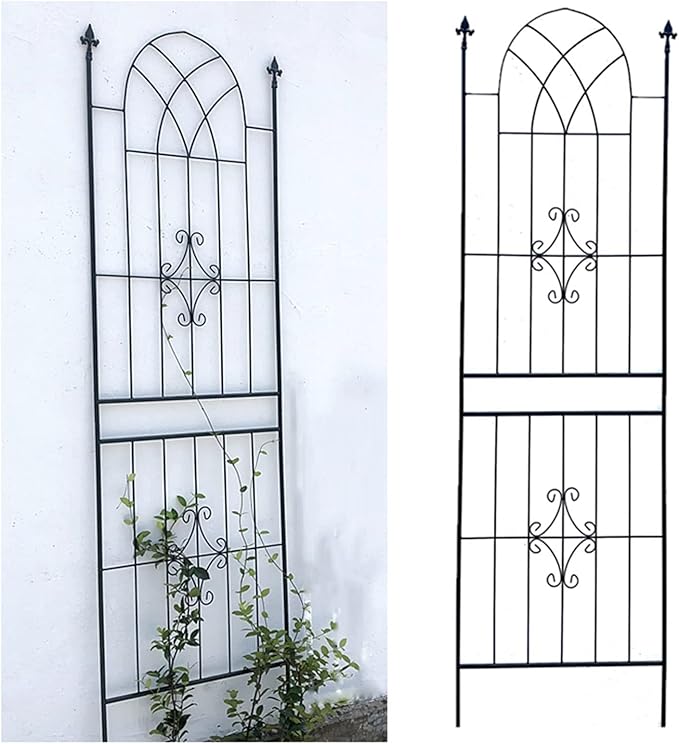 Outdoor Metal Garden Trellis for Plant Climbing Vines and Flowers Stands 230×60cm/90.5x23.6 Rustproof Arched Fence Lattice Decoration Vintage Distressed Style(Color:Dark Green)