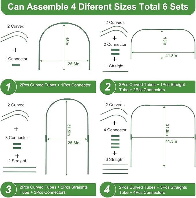 8 Sets 41.3x31.5 Garden Hoops for Raised Beds Greenhouse Hoops Grow Tunnel Durable Removable Row Cover Hoops for Garden Netting DIY Kits with 24 Clips