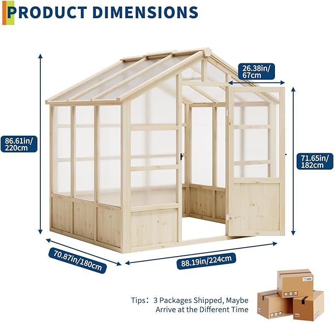 Wooden Greenhouse for Outdoors 8x6FT Greenhouse with Lockable Door Wood Frame &amp Adjustable Vent for Outside Garden Yard Light Brown
