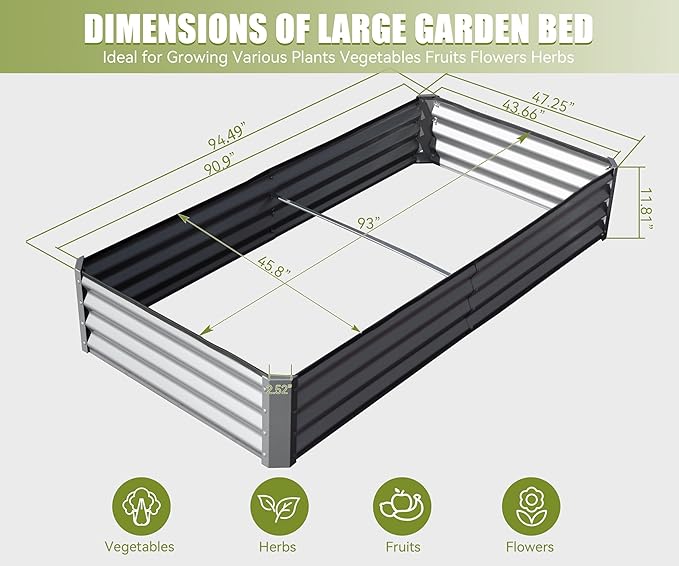 8x4x1 ft Galvanized Raised Garden Bed Outdoor Planter GBoxes Large Metal Planter Box for Gardening Vegetables Fruits Flowers Silver
