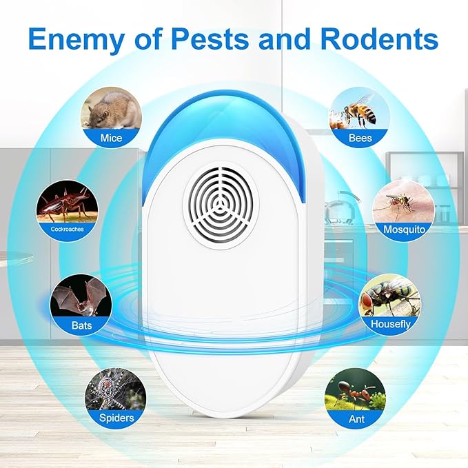 Upgraded Ultrasonic Repeller Indoor Ultrasonic Repellent for Roach Rodent Mouse Bugs Ant Mosquito Mice Spider Electronic Plug in Pest Control (6)