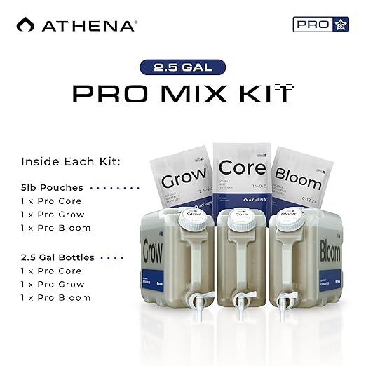 Athena Pro Complete Hydroponic Nutrients Kit with Mixing Jugs | 3-Part NPK Fertilizer | Pro Grow Bloom &amp Core | Dry Soluble Plant Food for Veg &amp Flowering | 5lb Nutrients 2.5 Gallon Containe
