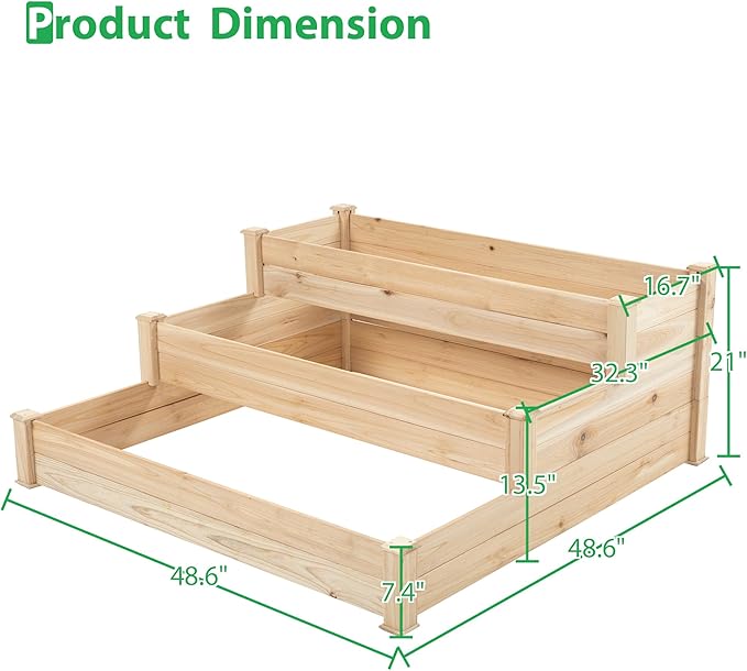 3 Tier Wooden Raised Garden BedTiered Outdoor Elevated Flower BoxHorticulture Open-Bottom Planter Raised Garden BedVegetables Growing Planter for Backyard Patio Gardener Wood Color