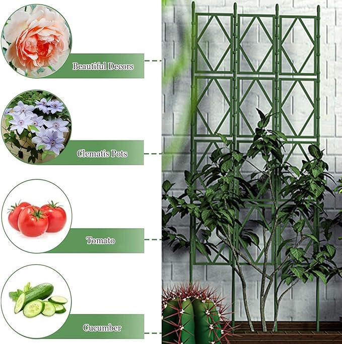 LTSRLL Foldable Garden Trellis Plant Supports - Weatherproof Coated Pot Trellis - Indoor Outdoor Decoration Fence for Climbing Vegetable Flower Fruits Vine Frame(Black60x220cm/23.6x86.6in)