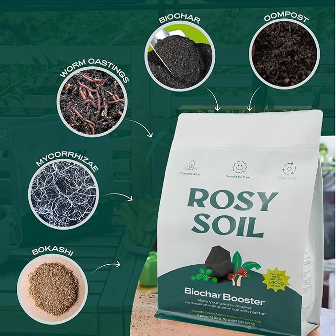 Rosy Soil Biochar Booster 8qt + Cactus &amp Succulent Potting Mix 4qt Organic Indoor Living Soil Bundle - Peat-Free Fast Draining Mix with Mycorrhizae Worm Castings &amp Biochar for Healthy Root G