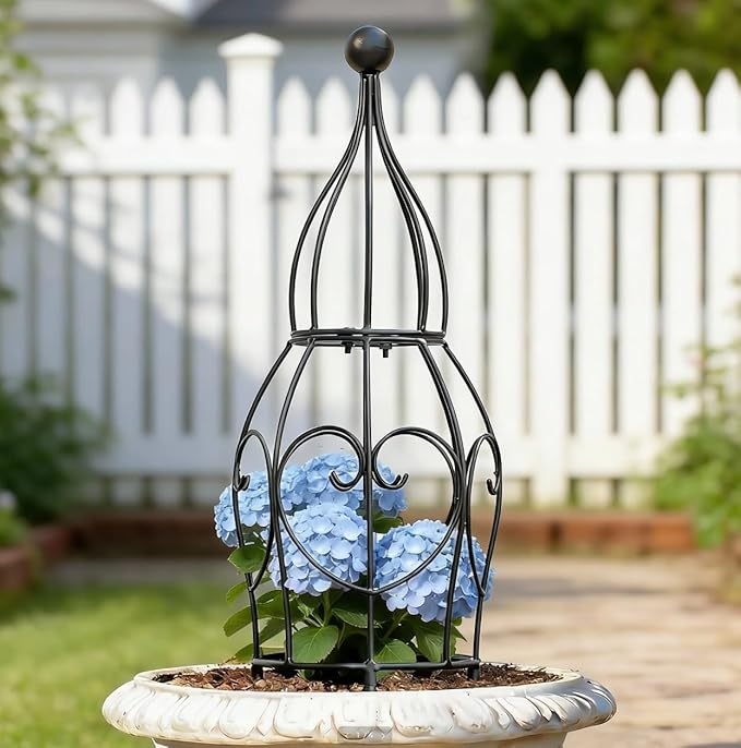 26” Metal Garden Obelisk Trellis for Climbing Plants - Sturdy &amp Stylish Support for Roses Bougainvillea and Potted Plants - Ideal Decorative Accent for Vertical Gardening Indoors &amp Outdoors