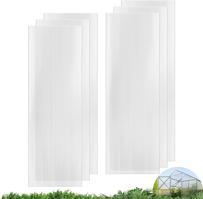 UMIG 6 PCS 6' x 2' x 0.32'' Polycarbonate Greenhouse Panels Twin-Wall Waterproof UV Protected Corrugated Plastic Roof Panels Sheets Clear Replacement Panels for Greenhouse Outdoor Plant