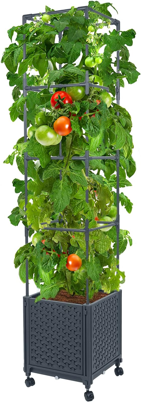 LINEX Raised Garden Bed Planter Box with Trellis 56.7” Tomato Planters for Climbing Plants Vegetable Vine Flowers Outdoor Patio Tomatoes Cage w/Self-Watering &amp Wheels