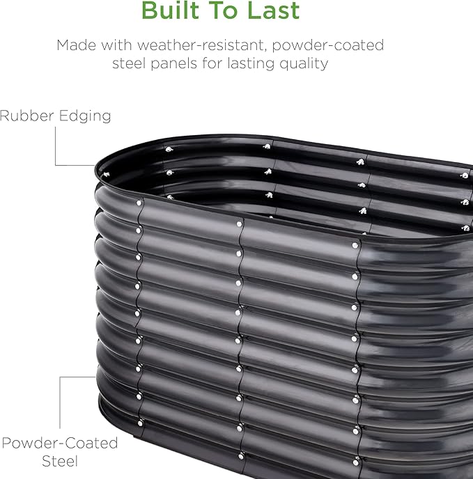 Best Choice Products 4x2x2ft Outdoor Metal Raised Garden Bed Oval Deep Root Planter Box for Vegetables Flowers Herbs and Succulents w/ 101 Gallon Capacity Rubber Edge Guard - Charcoal