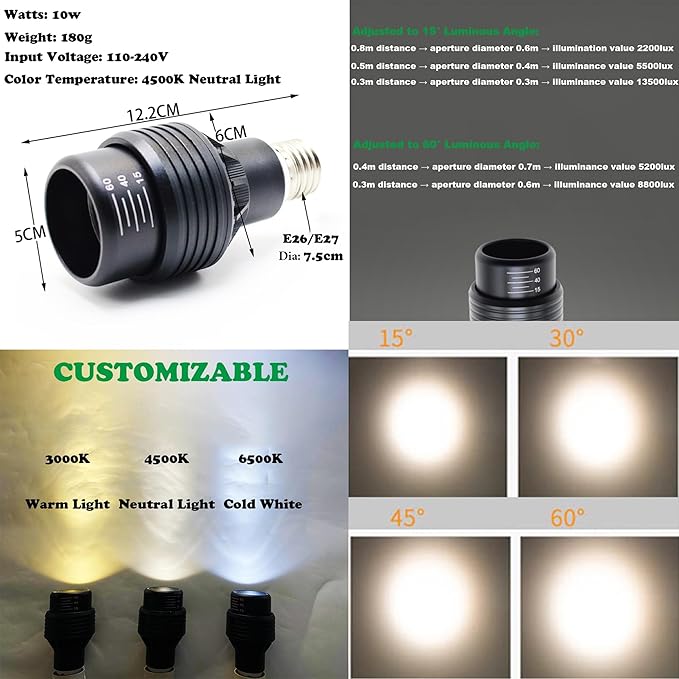 Adjustable Height J-Type Track Light Pendants 24 H Timer 4500K 10W LED Full Spectrum Bronze Industrial Porcelain Lamp Holder AUTO Plant Growing Lamp for Kitchen Island Green House