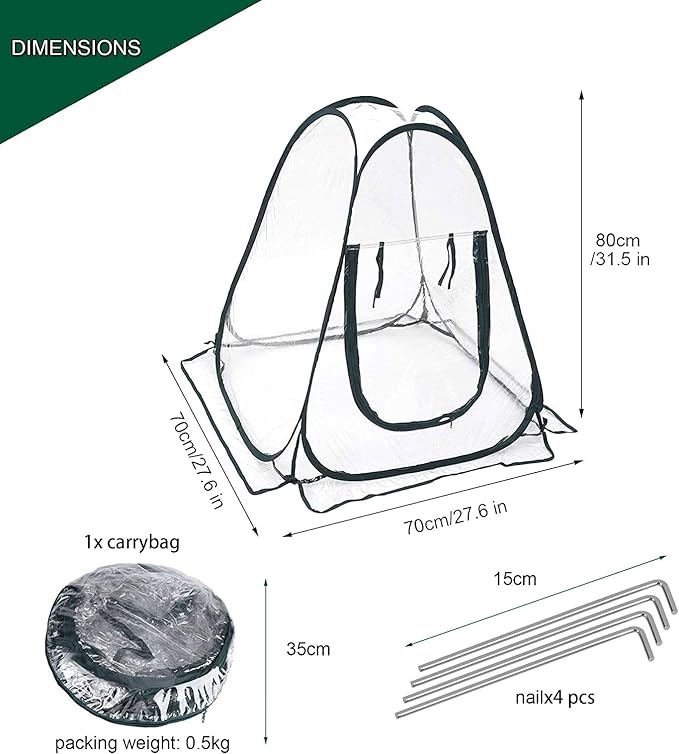 porayhut Pop Up Greenhouse Cover Pack of 2 PcsFlower House Mini Gardening Plant Flower Sunshine Room RoomBackyard PVC Greenhouse Cover for Cold Frost Protector Gardening Plants