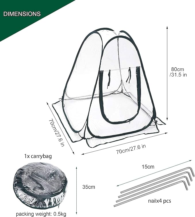 Porayhut Pop Up Greenhouse CoverPack of 3 PcsFlower House Mini Gardening Plant Flower Sunshine Room RoomBackyard PVC Greenhouse Cover for Cold Frost Protector Gardening Plants