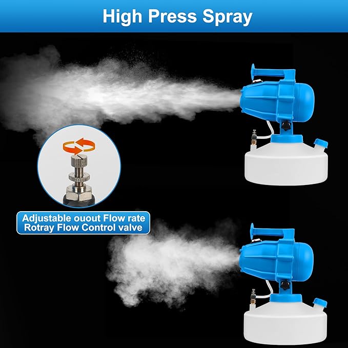 5L (1.3 Gallon) Electric ULV Fogger Sprayer Machine with 3 Nozzles Portable Cold Fogger with Adjustable Flow Rate 30ft Spraying Distance for Home School Hotel Church Garden Yard