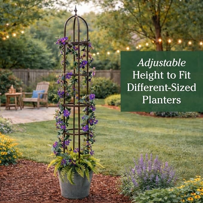 Plow &amp Hearth Metal Garden Obelisk | Indoor/Outdoor | Powder-Coated Steel | Trellis for Climbing | Floral Pattern | 11 Dia. x 7'H | Bronze
