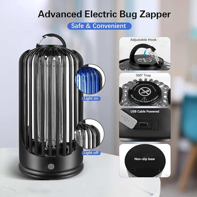 Bug Zapper 2000V High Powered UV Light Electric Mosquito Zapper Waterproof Mosquito Killer Lamp Light-Emitting Flying Insect Control Lamp for Home Patio Backyard Camping