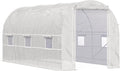 【LuckyNote】 15' x 7' x 7' Walk-in Tunnel Greenhouse Large Garden Hot House Kit with 6 Roll-up Windows &amp Roll Up Door Steel Frame White