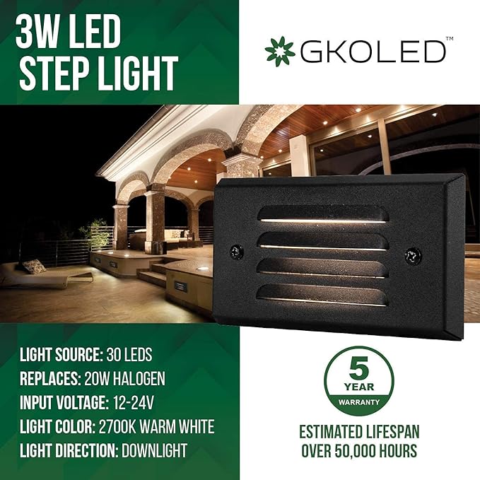 GKOLED 4-Pack Low Voltage Step Lights with Mini Size Brass Landscape Spotlight