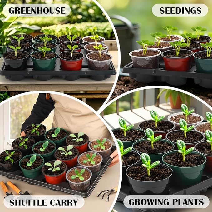 12 Cell Round Nursery Pot Trays Thickened Durable Seedling Pots Shuttle Carrying Trays for Holding 4 Inch Nursery Pots (16.85 × 12.6 20-Pack)